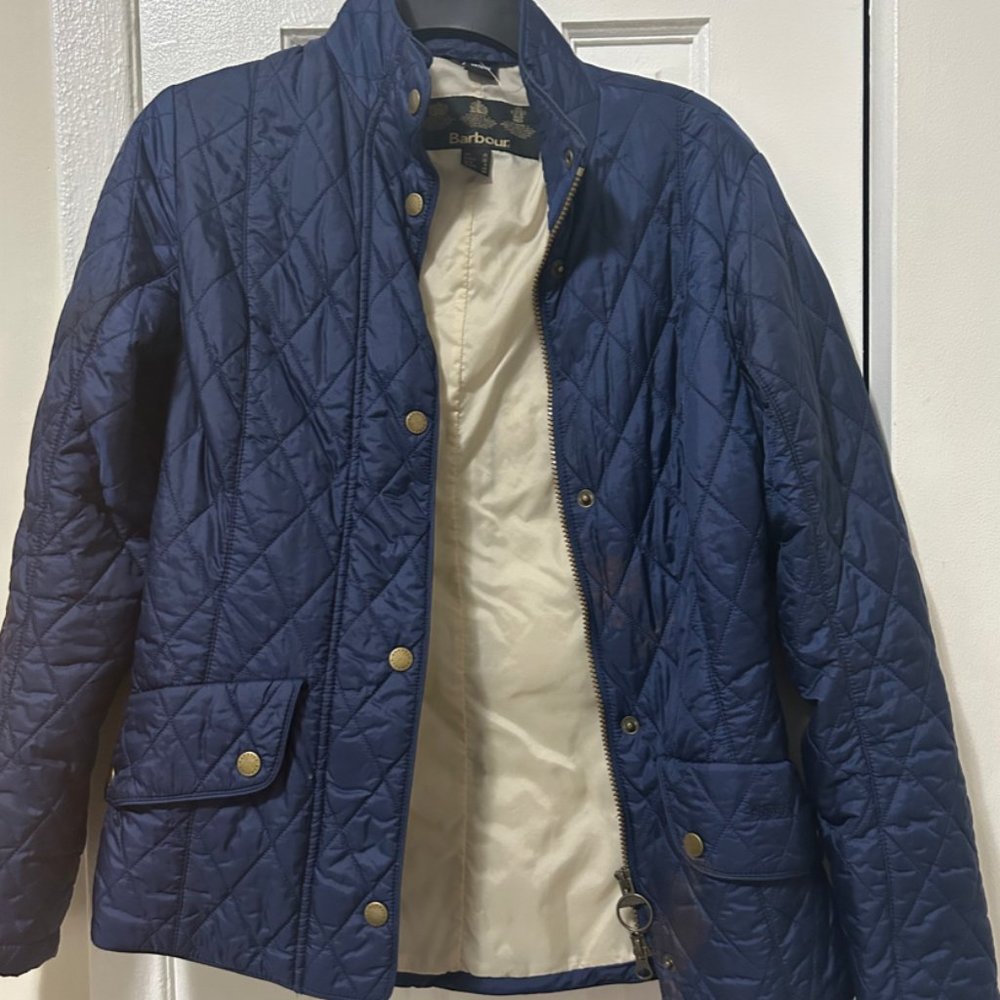 Barbour Flyweight Cavalry Quilted Jacket, Size 6 in Navy